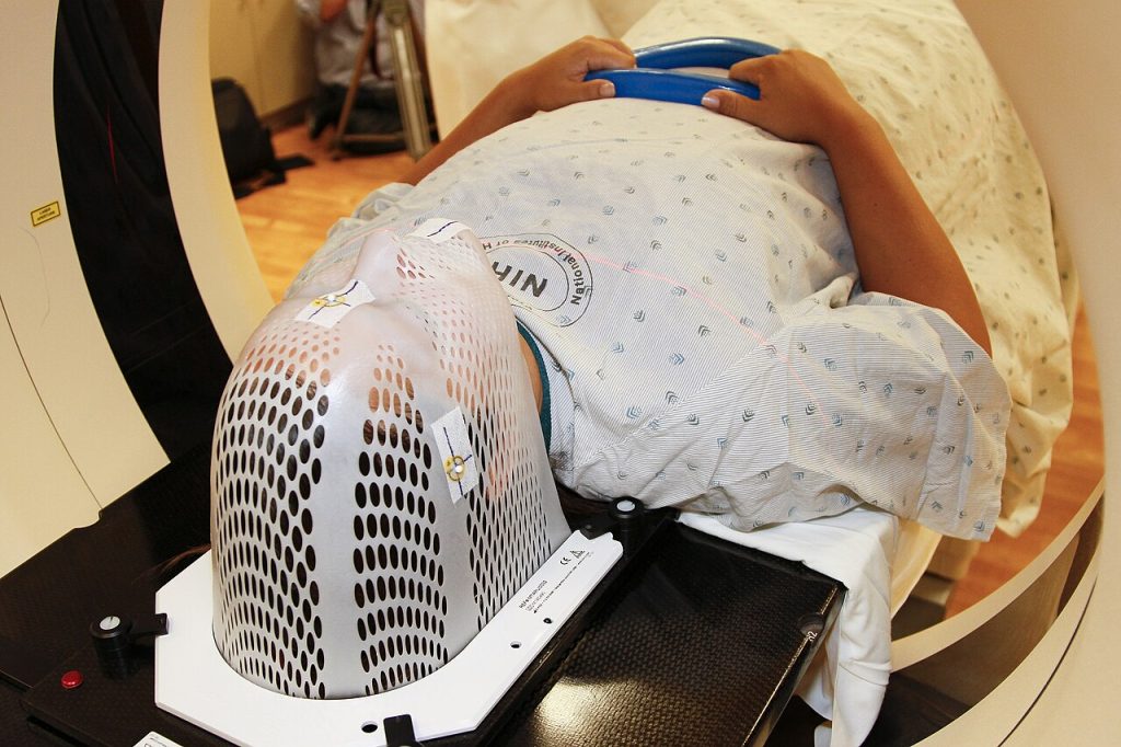 Patient positioned inside a CT scanner during imaging